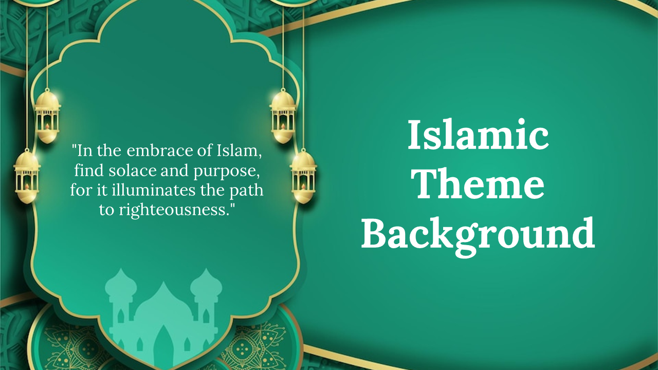 Islamic themed background slides with quotes, ornate lanterns, and mosque silhouettes in different colors and palettes.