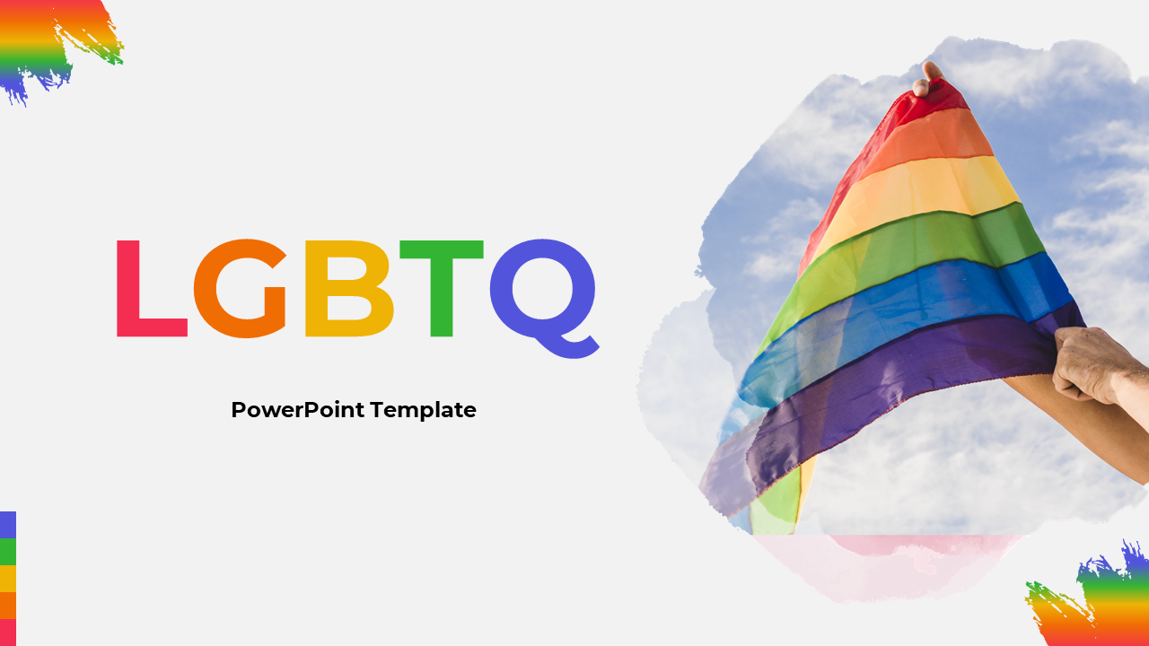 LGBTQ slides featuring vibrant designs with rainbow colors and sections dedicated to LGBTQ identities with text descriptions.