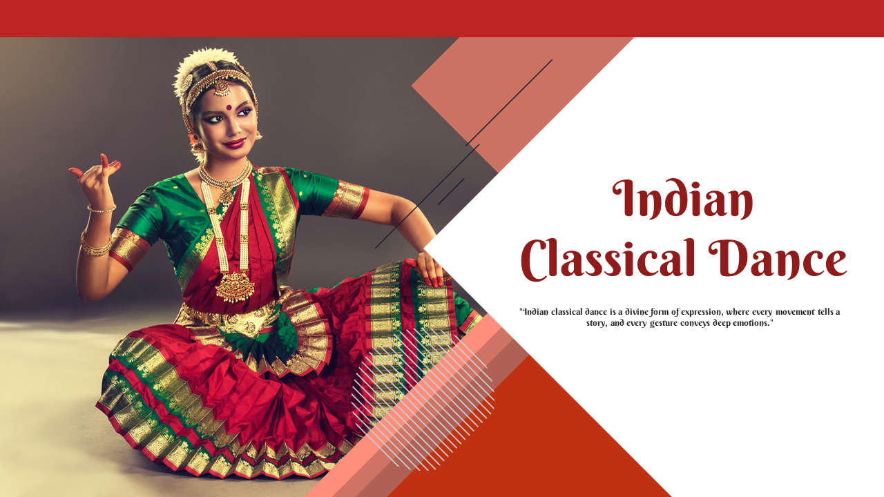 Classical dance slide deck, with key aspects such as dance history, regional styles, and cultural elements and text sections.