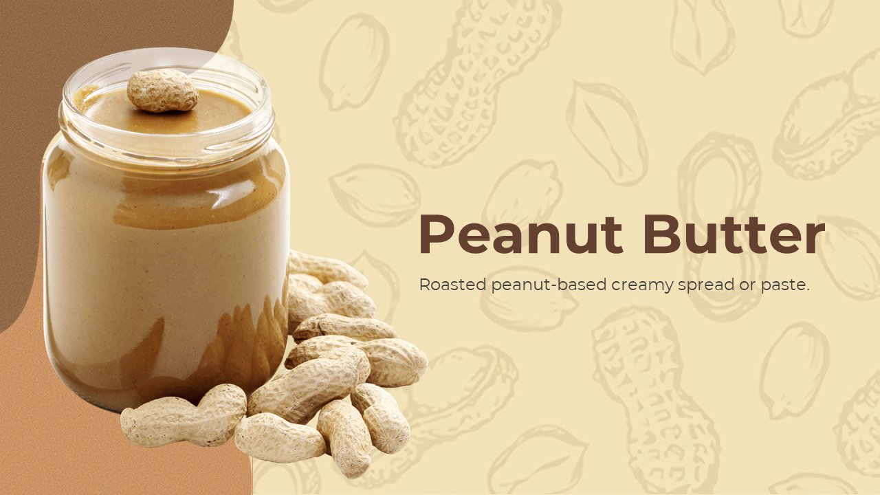 Peanut butter slides showcasing nutritional benefits, recipes, fitness, and health facts about roasted peanut based spread.