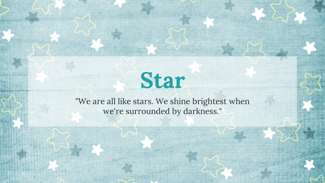 Slide deck with star themed backgrounds, featuring inspirational quotes against blue and starry night designs.