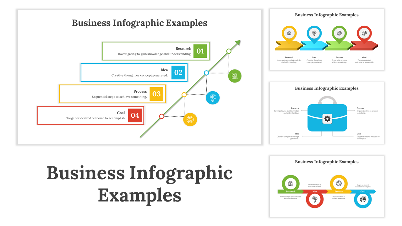 Infographic templates for business in various styles and colors, with step-by-step diagrams and icons in a grid layout.