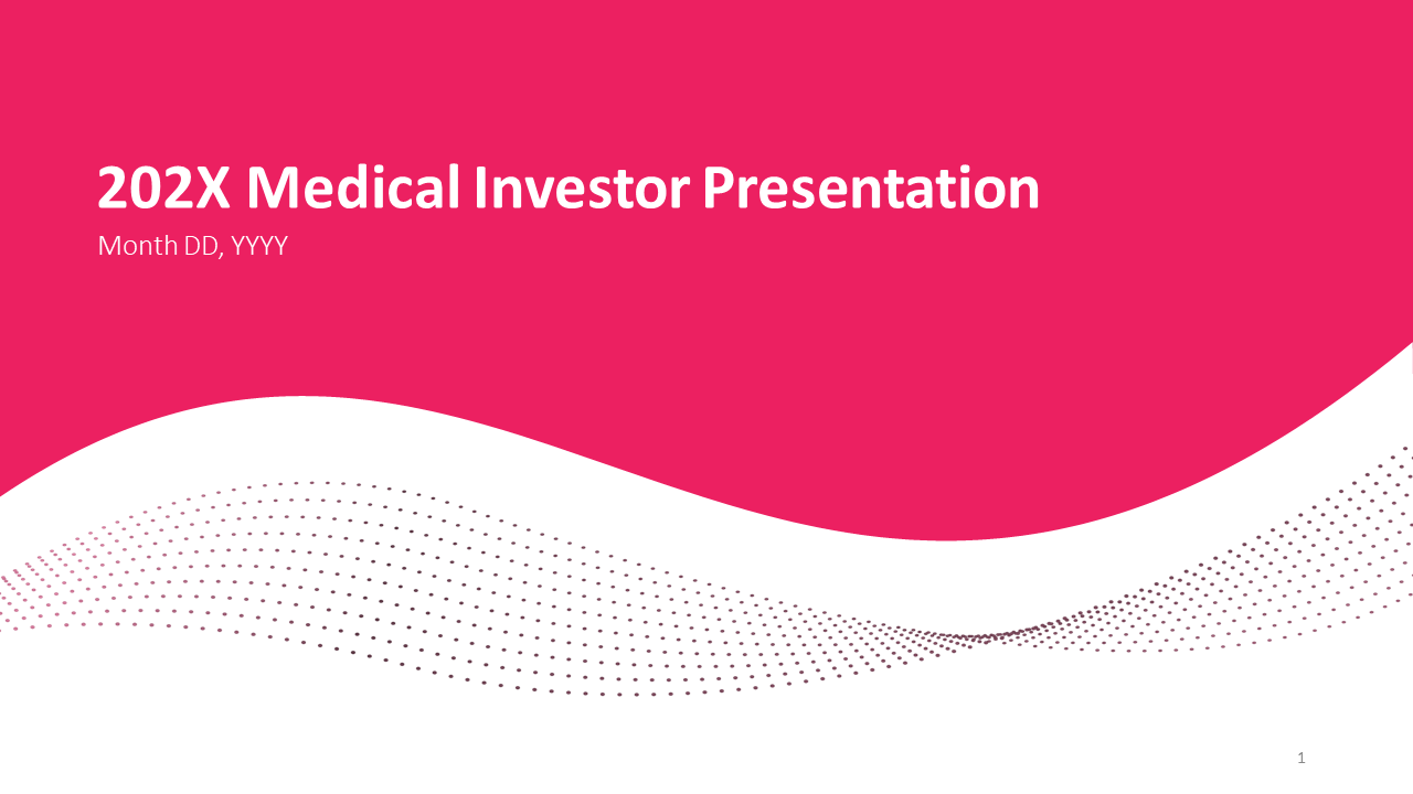 Pink and white slide pack with curved lines and circles, showing medical investment strategies, growth, and value creation.