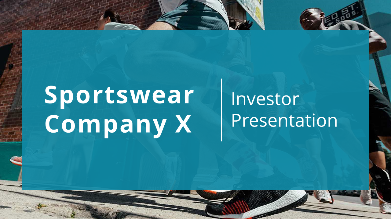 Sportswear company with blue themed slides, showcasing brand portfolio, values, and financial growth.