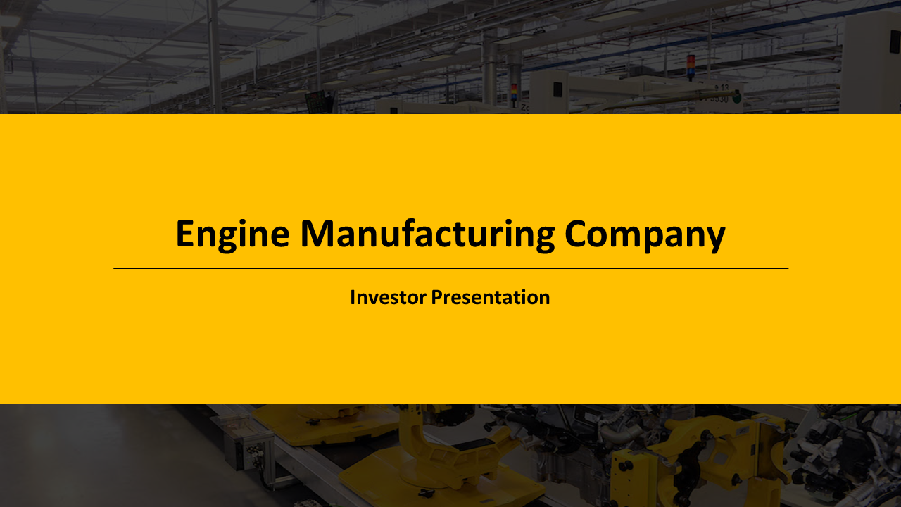 Engine manufacturing company investor with slides detailing financial summaries, data tables, and production images.