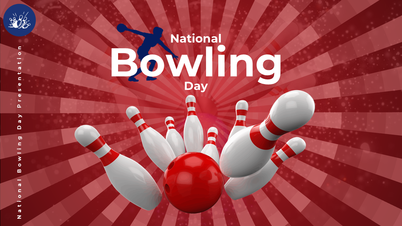 National bowling day with a slide deck image of pins and a ball, detailing strategies, tournament types, and facilities.