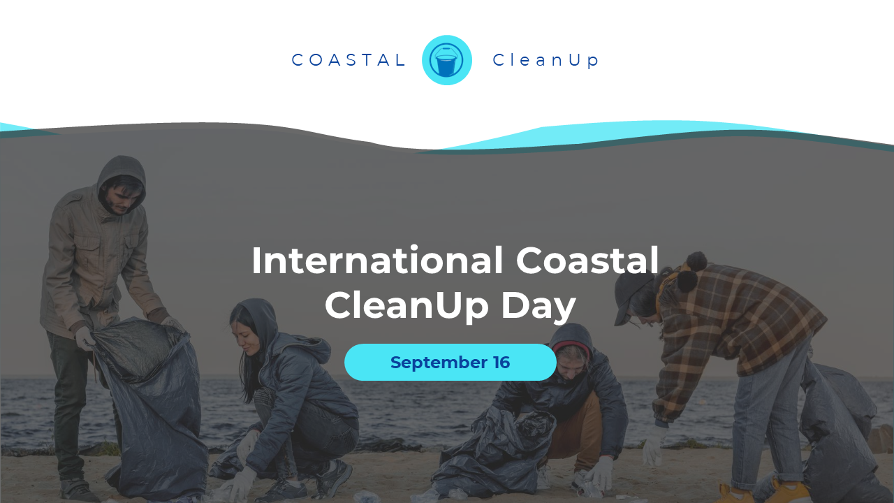 Slide deck on coastal cleanup with white and blue backgrounds, focusing on ocean pollution, conservation, and marine debris.