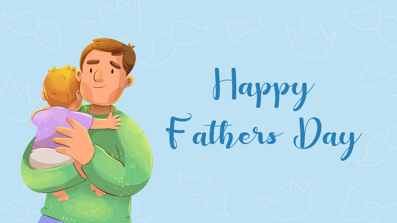 A pack of father's day slides featuring a warm illustration of a father hugging a child against a light blue background.