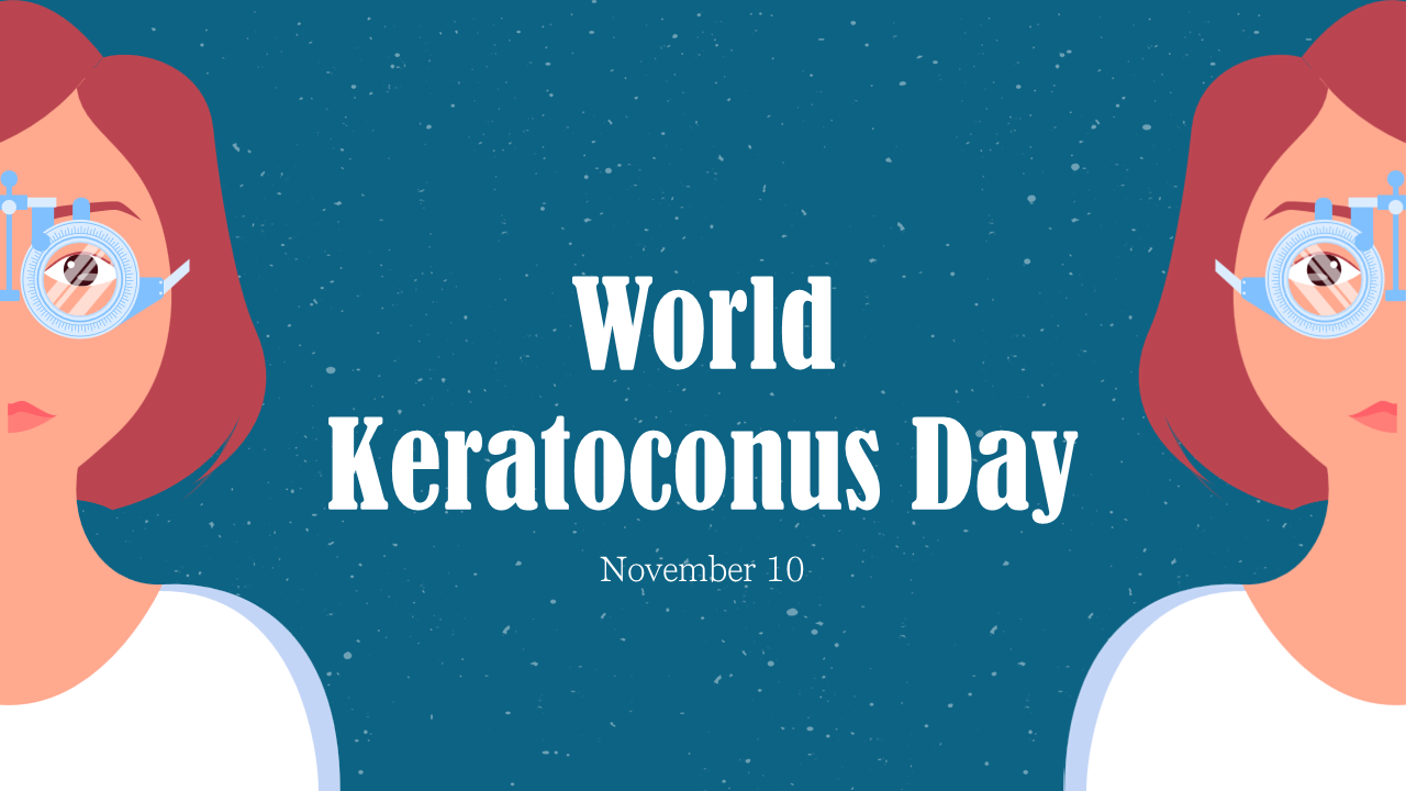 Educational slide deck for world keratoconus day featuring eye health visuals and key information sections.