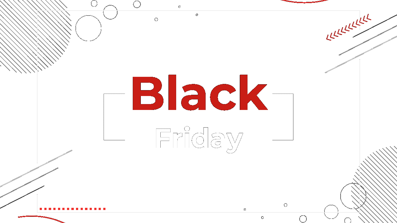 Black friday slide deck, featuring dark backgrounds with red accents, and data visualizations about shopping trends.