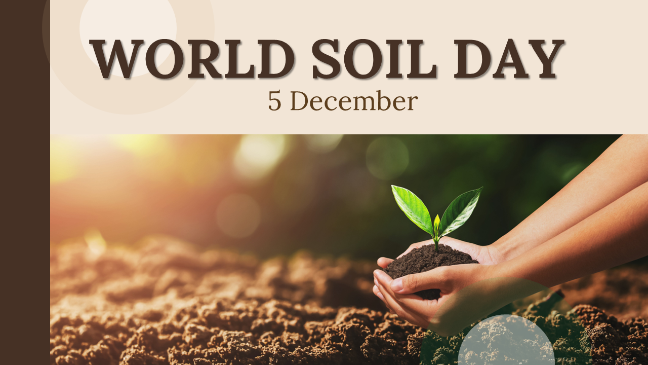 World soil day slide deck cover with soil imagery and slide previews featuring soil-related topics and information.