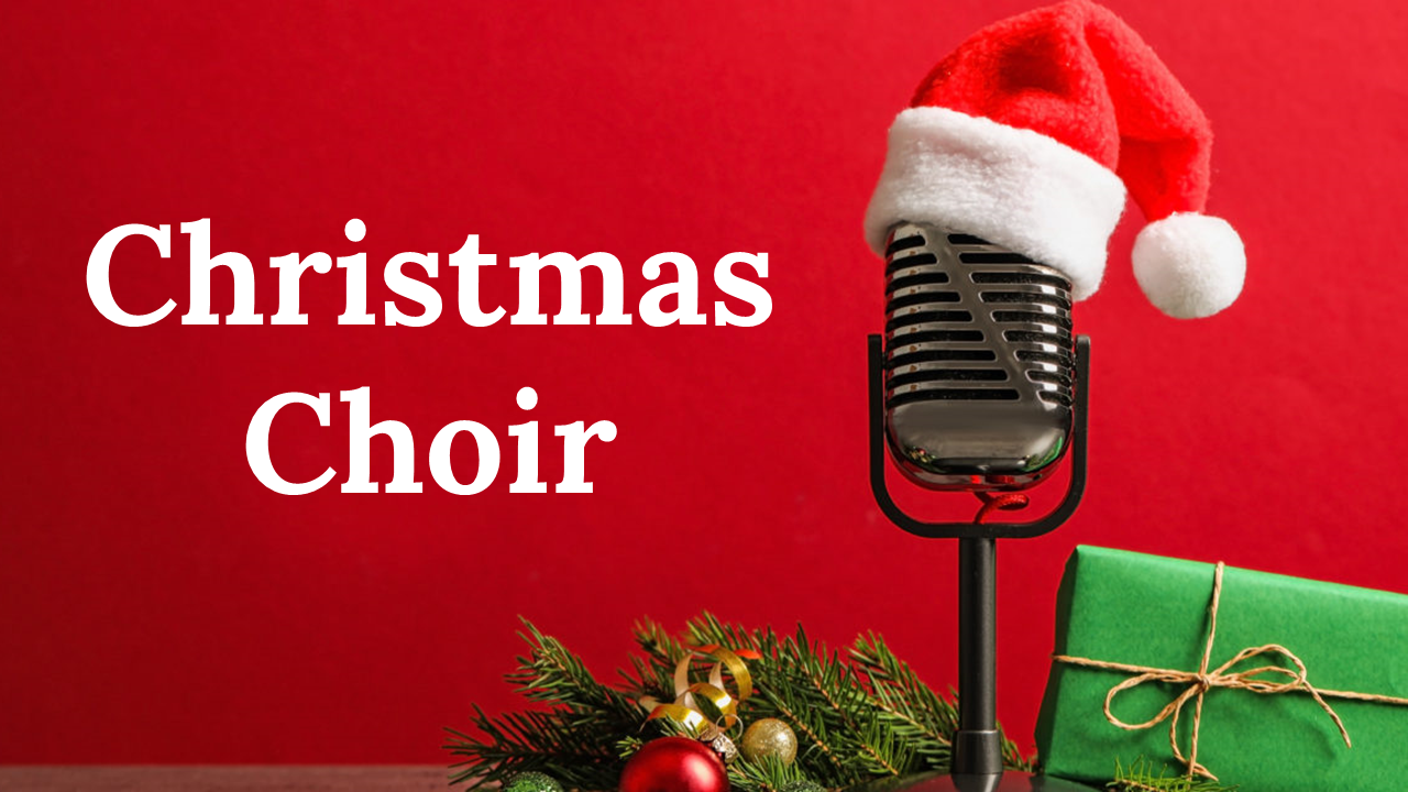 A pack of Christmas choir slides covers various related topics with text descriptions on a red theme.