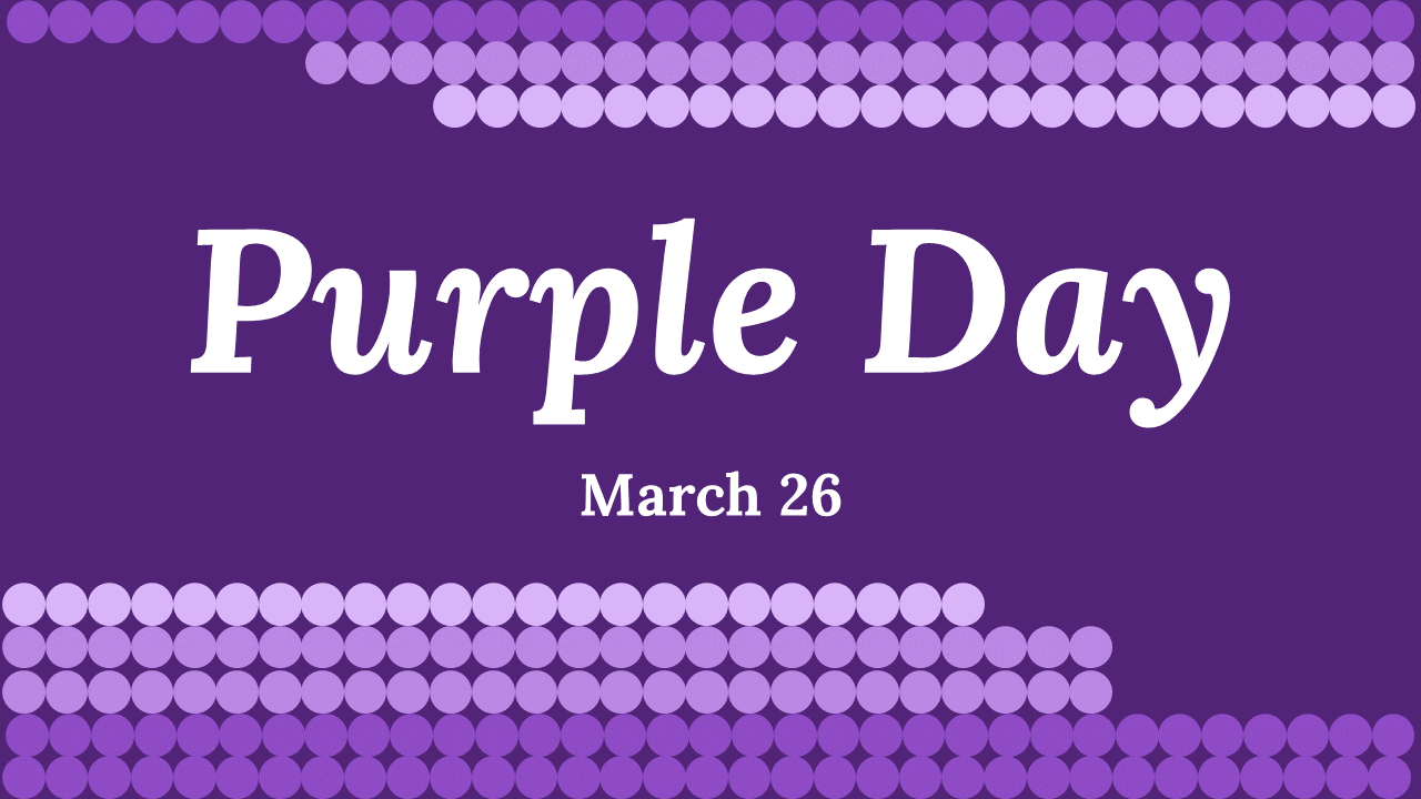 Purple day slides covering history, epilepsy awareness, ways to help, and statistics, all in purple tones.