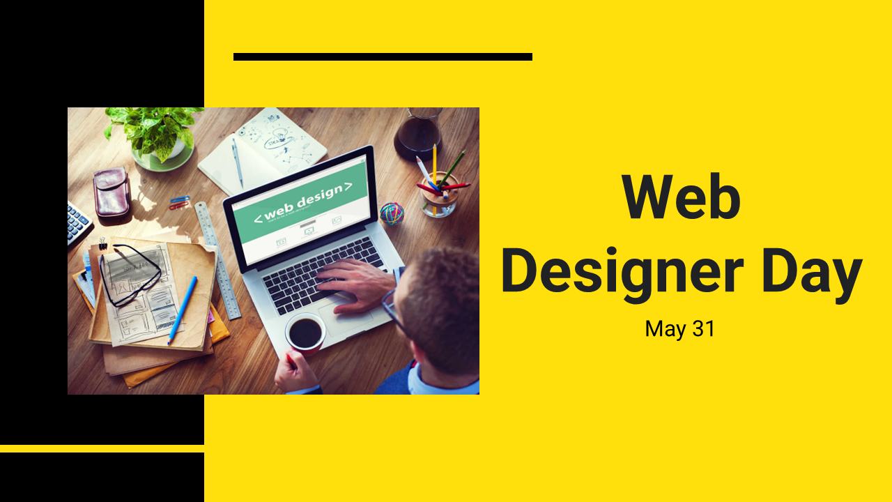 Web designer day slide deck layout showcasing information on web design career and industry insights topics.