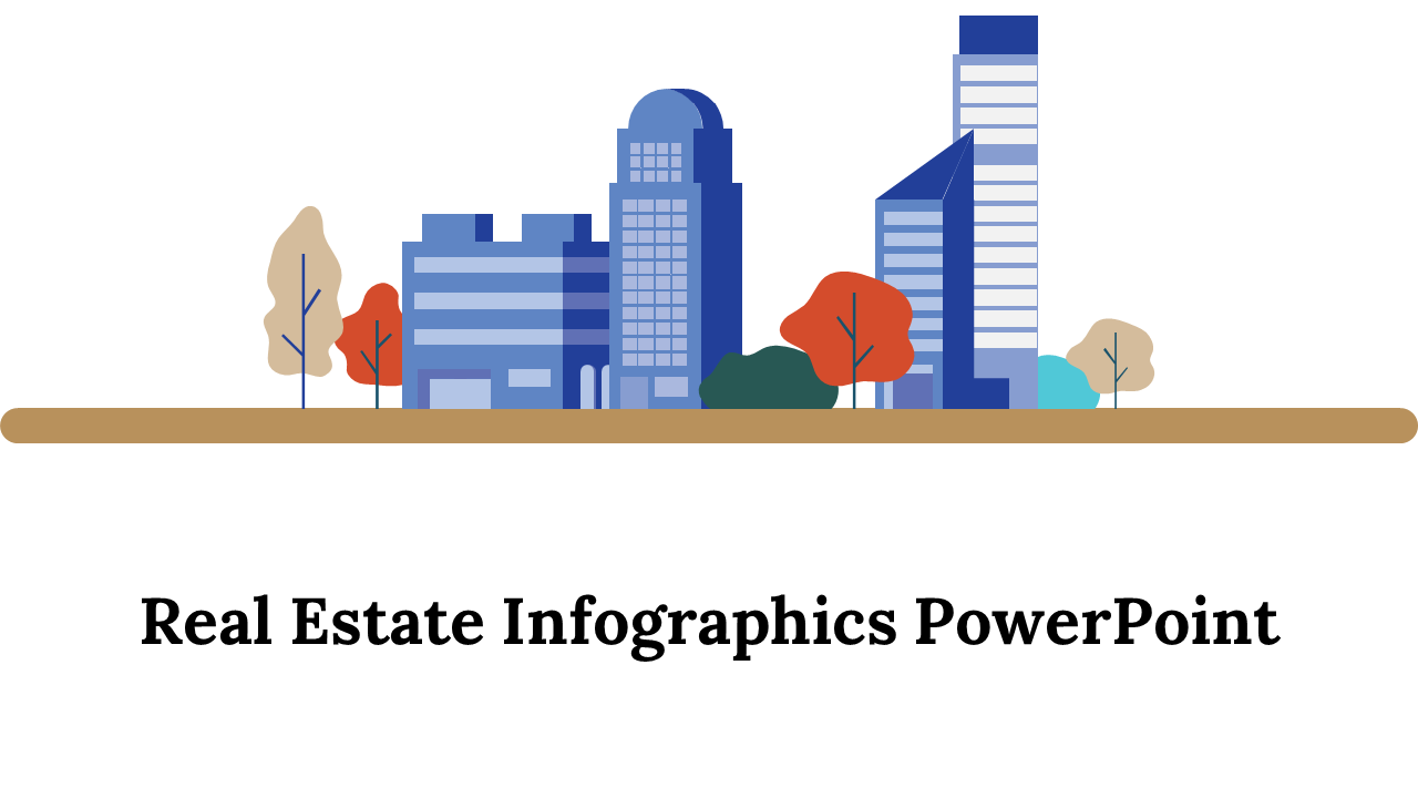 Colorful real estate infographics with buildings, homes, and data visuals explaining key property market information.