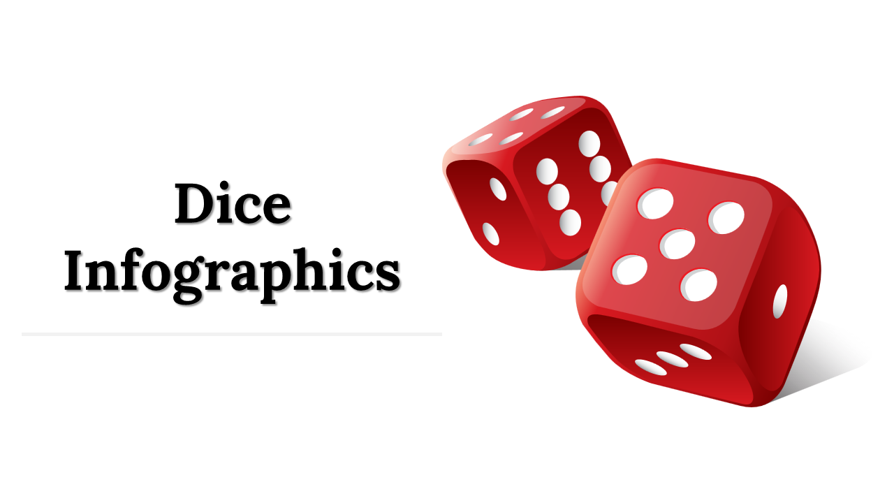 A pack of slides showcasing various layout designs of dice, each labeled with distinct colors and accompanying data points.