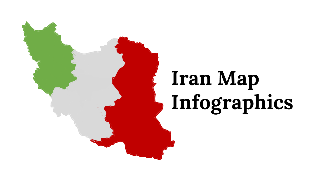 Slide deck cover featuring Iran map infographics and slide previews with charts and map data.