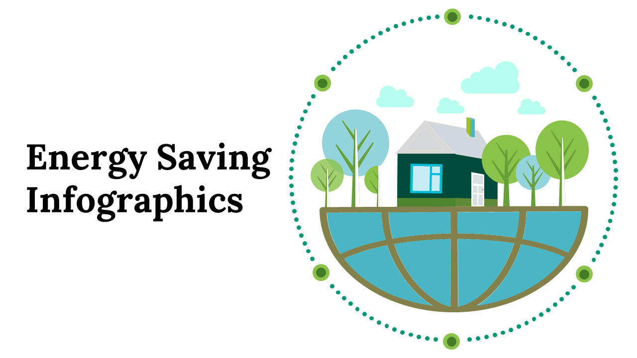 Green themed slide deck featuring various infographics on energy saving strategies, including charts and eco friendly tips.