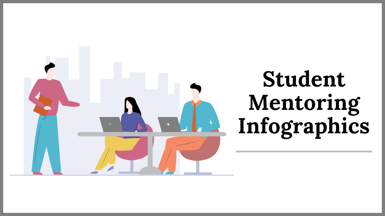 Slide deck with colorful infographics on student mentoring, featuring icons, charts, and diagrams in pastel tones.