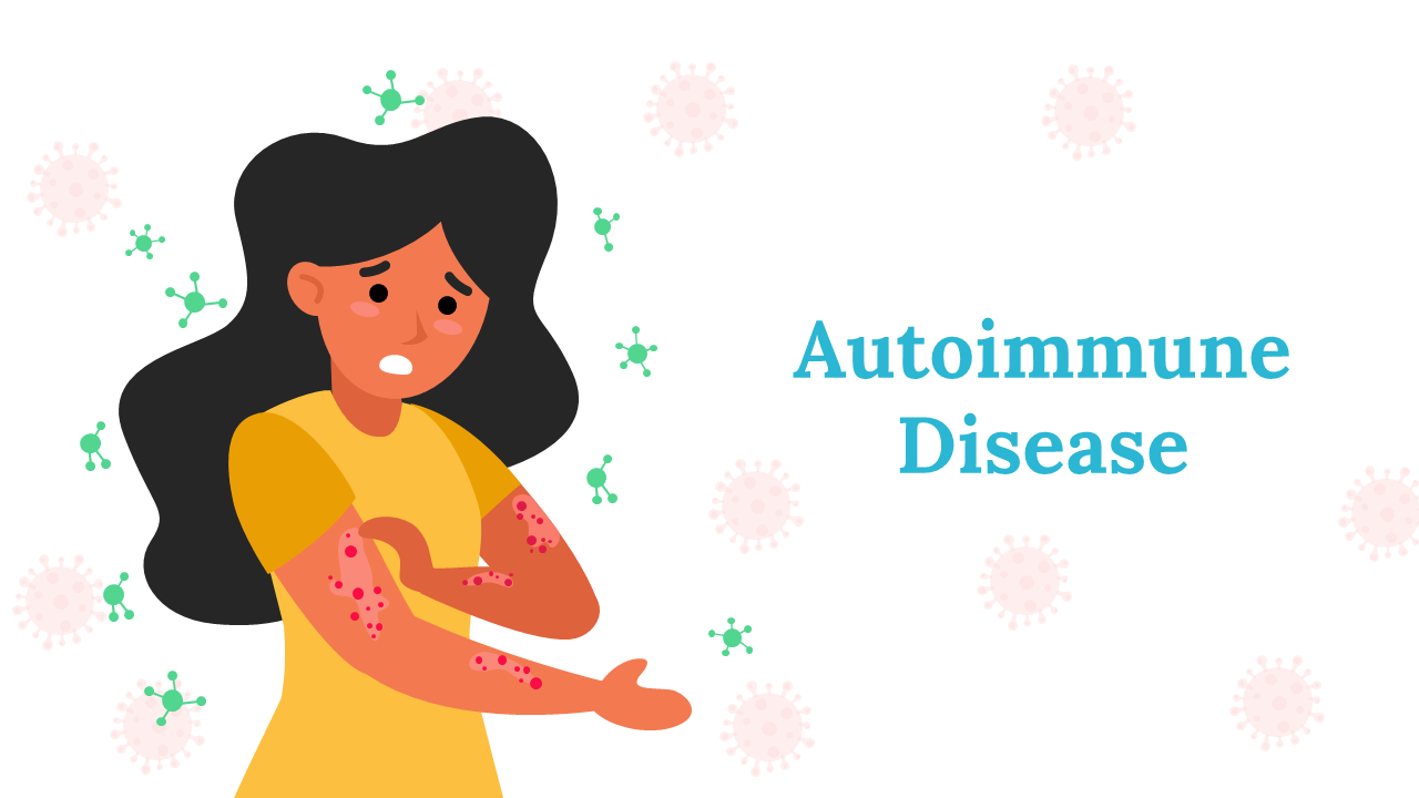 A pack of Autoimmune disease slides covering various skin disease related topics with text descriptions.