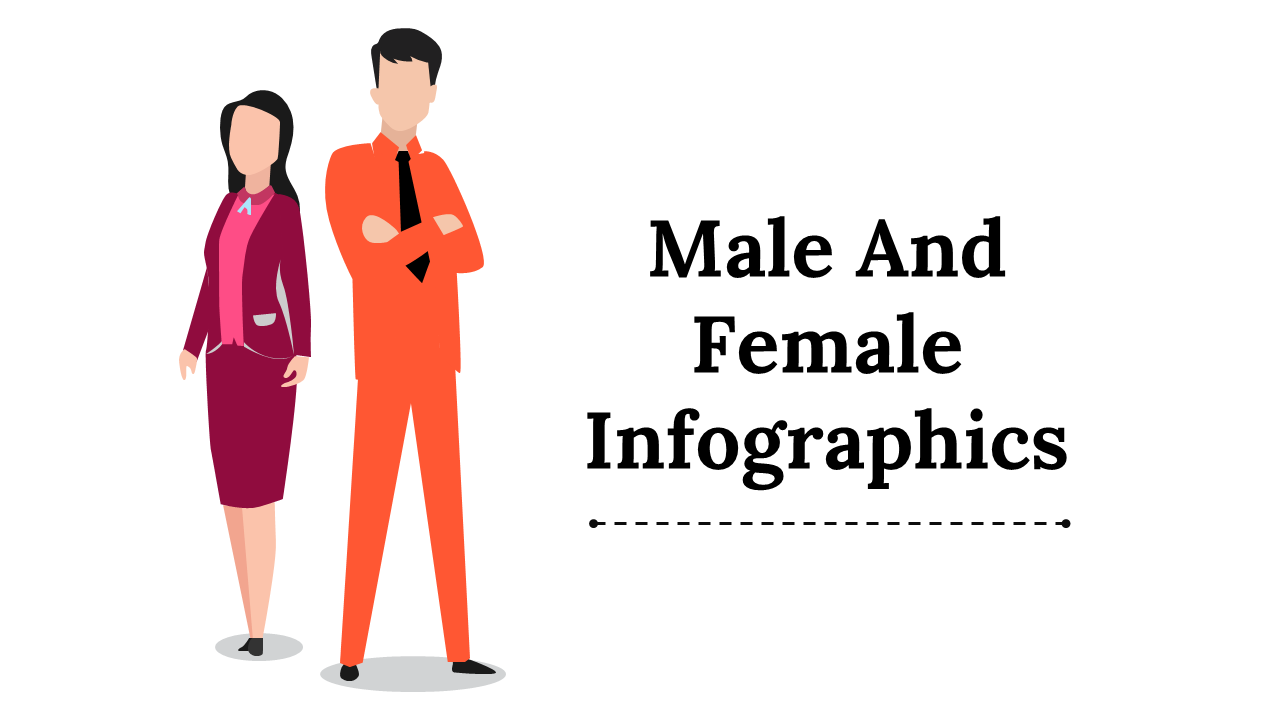 Colorful male and female infographics slides featuring gender based data visualizations and demographic comparisons.