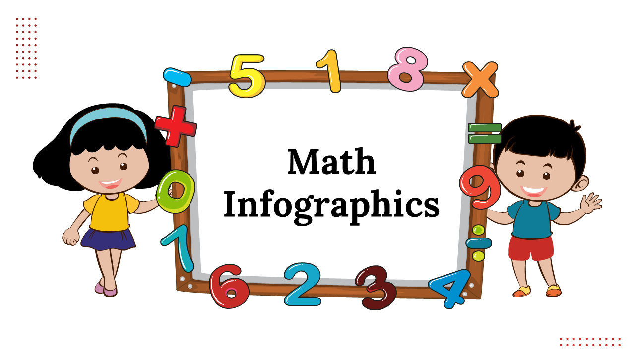 Slide deck with vibrant graphics, showing numbers, math symbols, charts, and diagrams for educational purposes.