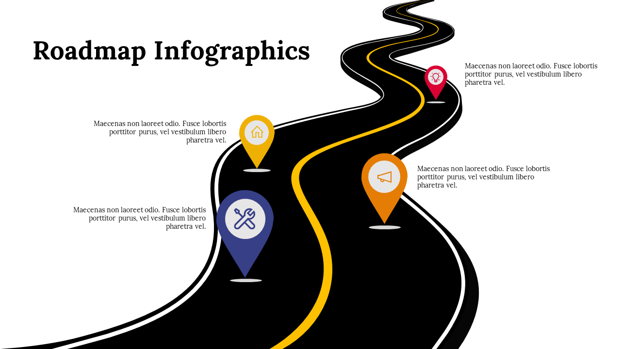 Collection of roadmap infographic templates with various curved paths, milestones, and location markers.