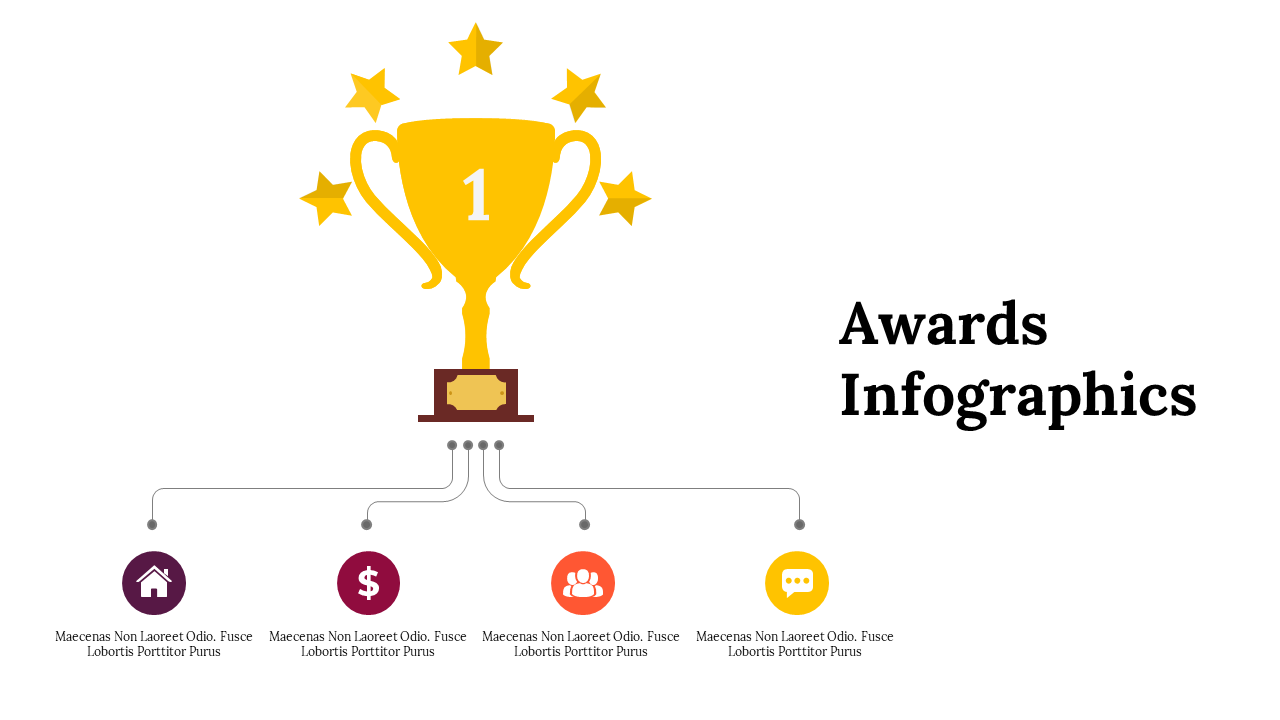 Infographic slides on awards, showcasing various designs and statistics related to recognition and achievements.