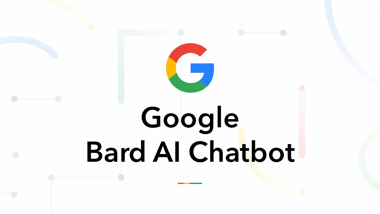 Google Bard AI Chatbot slide deck displaying images of introduction, CEO, AI features and comparisons, in blue accents.