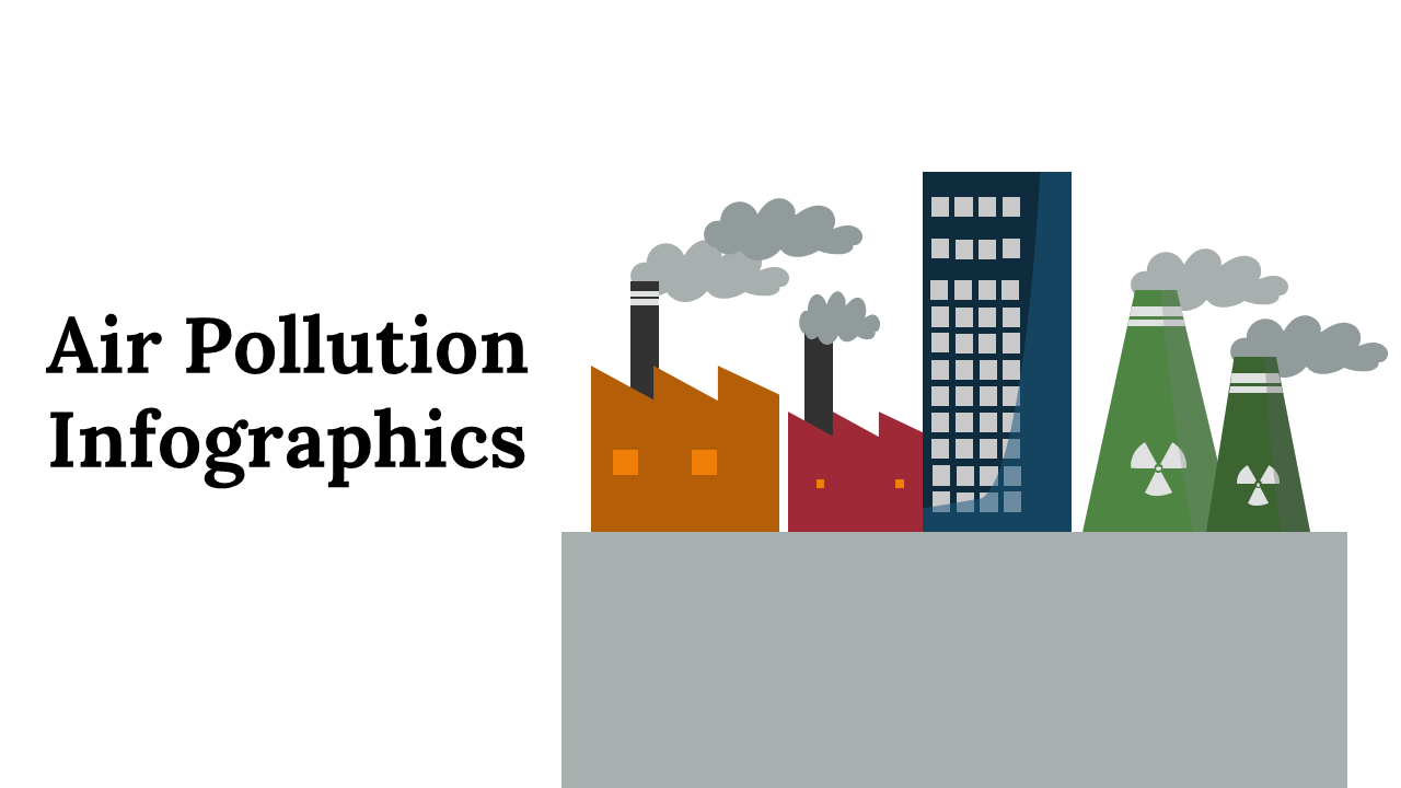 Comprehensive air pollution infographics with visuals of industrial pollution, statistical charts, and informational diagram.