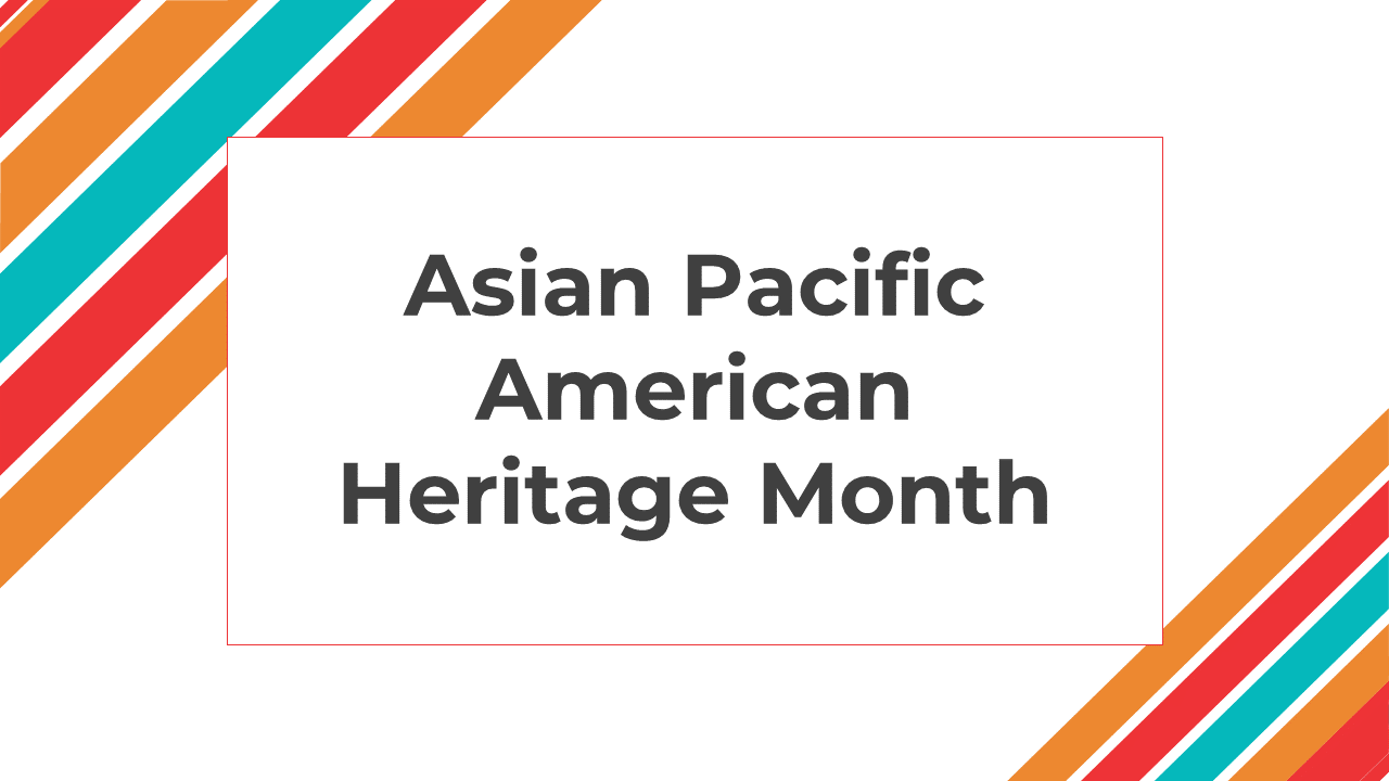 Slide deck with colorful striped designs showing Asian Pacific American Heritage Month, history, importance, and population.