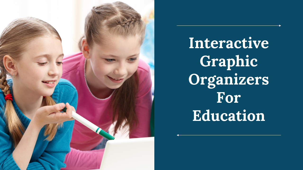 Interactive Graphic Organizers for Education template featuring sections on mind maps, concept maps, and flowcharts.