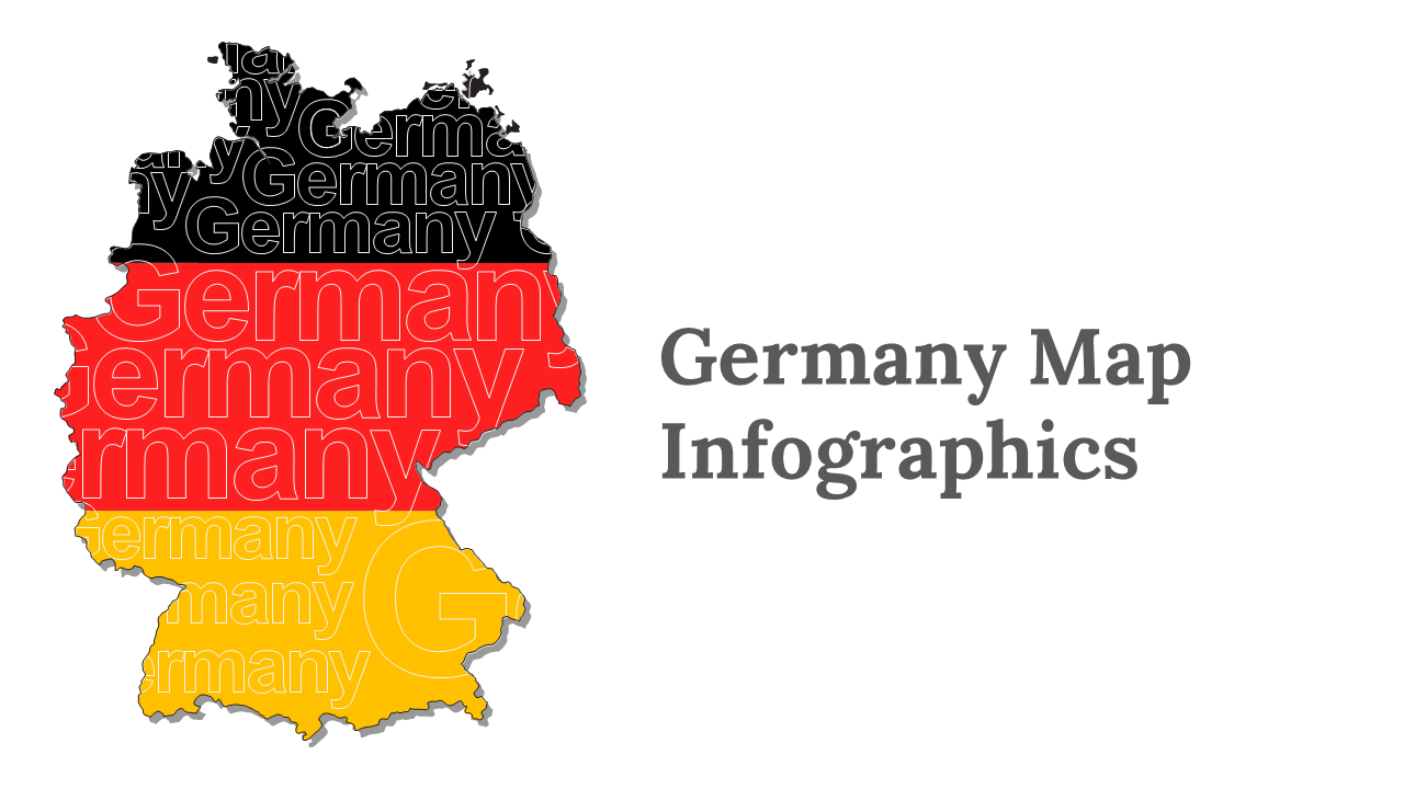 Slide deck featuring Germany map infographics with colorful regional highlights and various data visualization elements.