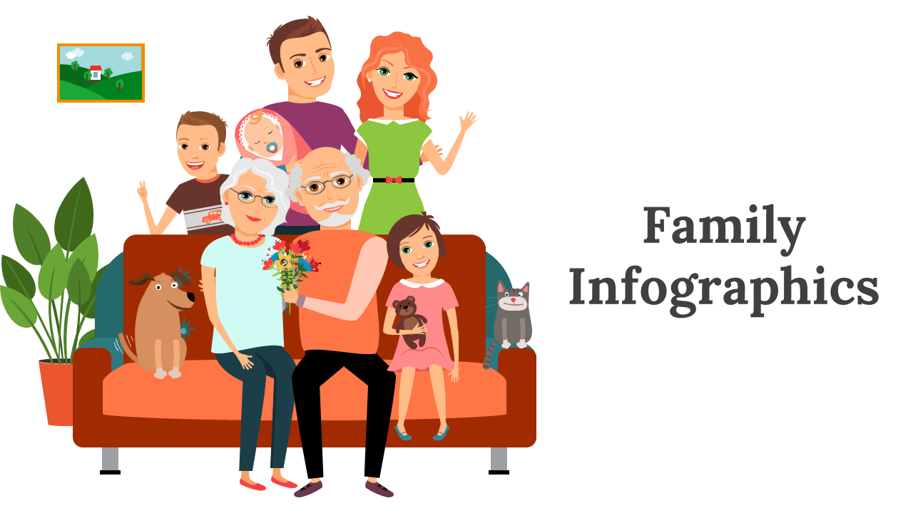 Comprehensive family infographics with various slides illustrating family dynamics, demographics, and data visuals.