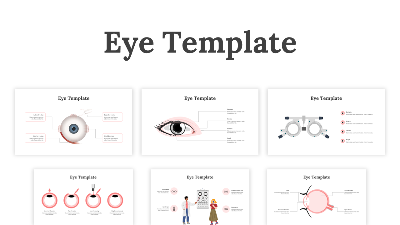 Collection of eye themed slides showcasing various designs and layouts text placeholder text.