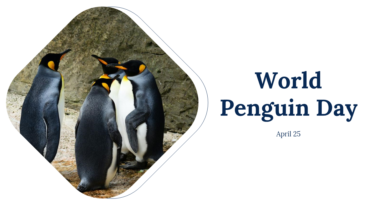 World penguin day, slide deck showcasing penguin species, habitats, threats, and conservation steps.