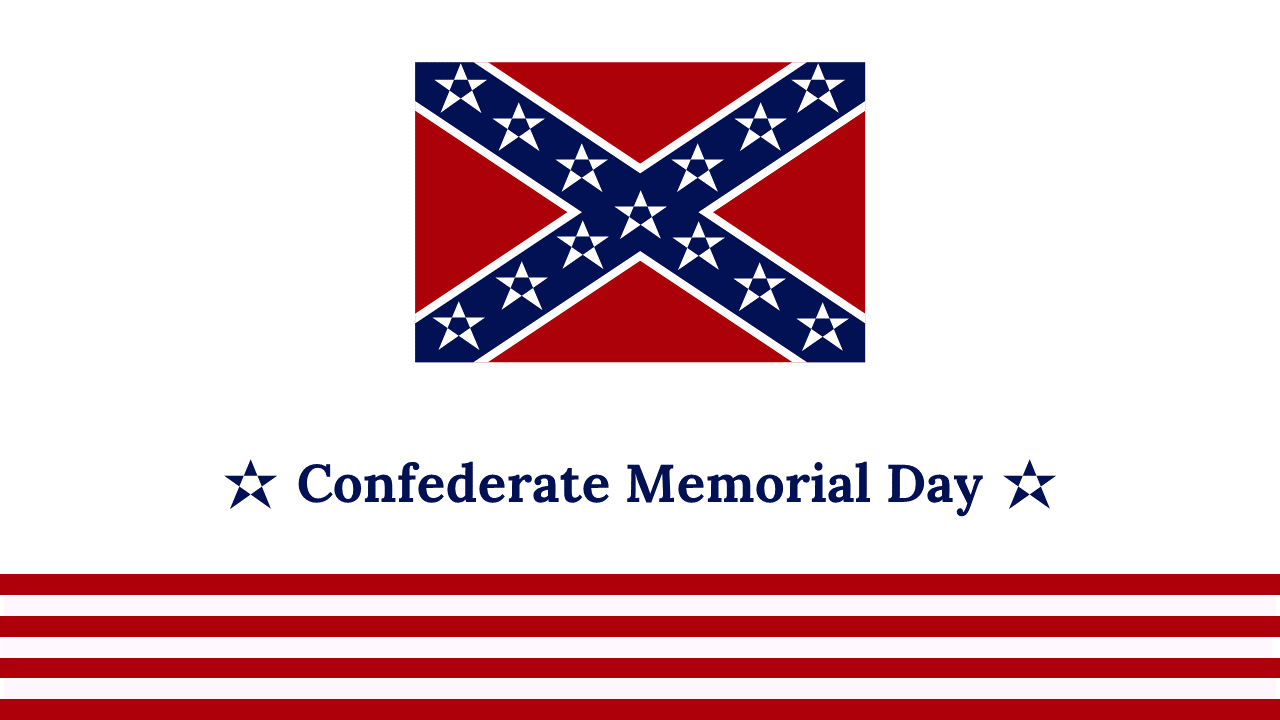 Confederate Memorial Day slide deck showing sections on history, symbolism, traditions, and controversial aspects.