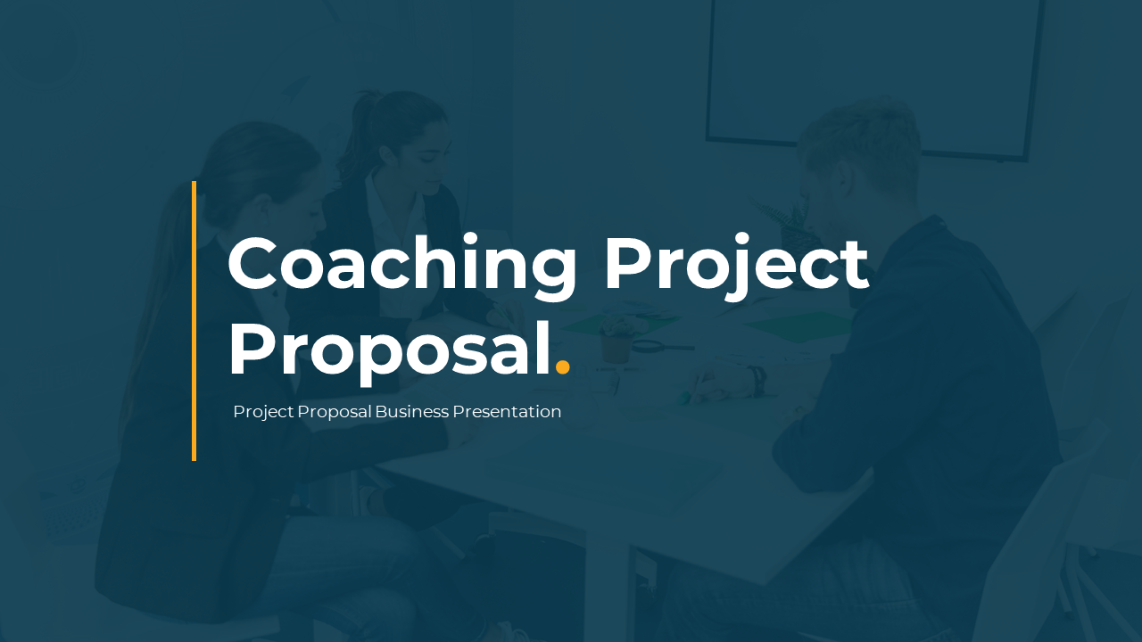 Coaching project proposal slides covering areas like leadership, career, and team coaching with images.