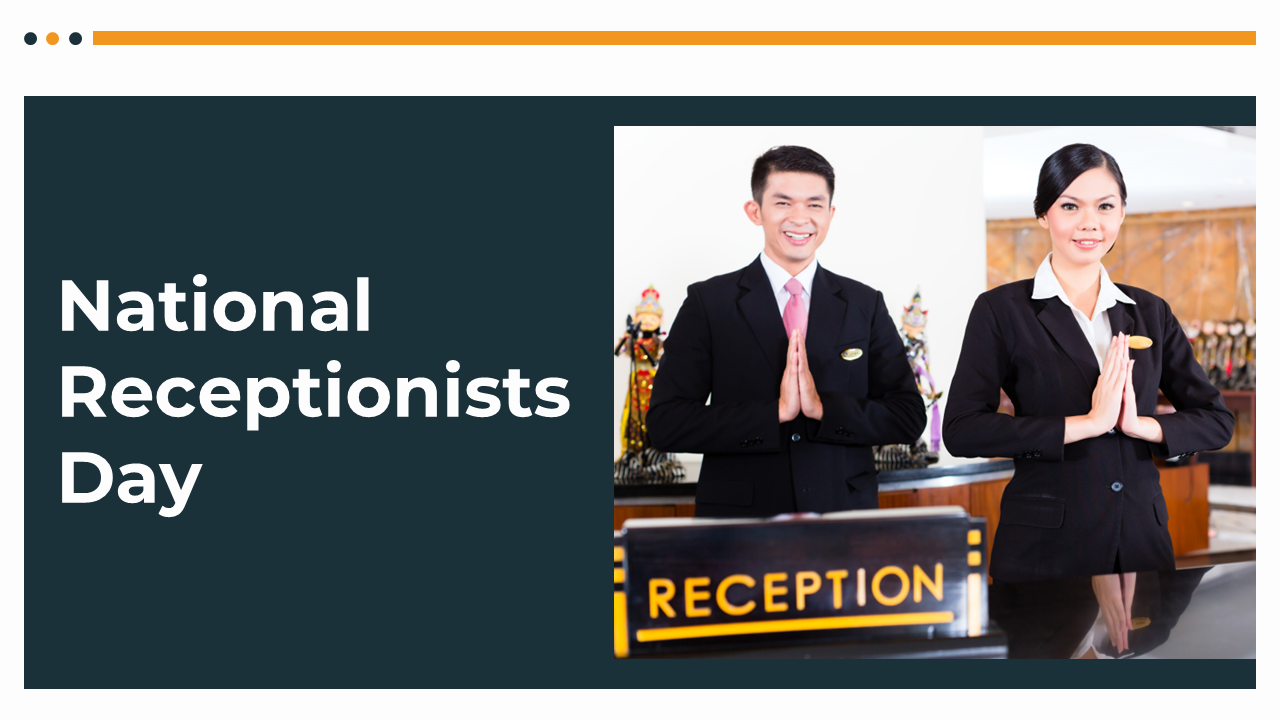 Slide deck featuring images of receptionists in various industries and sections on celebrating the day.