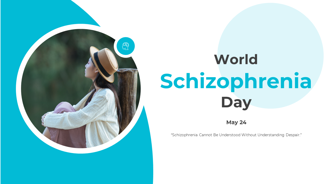 World Schizophrenia day slides featuring topics on early detection, treatment options, and mental health on a blue theme.