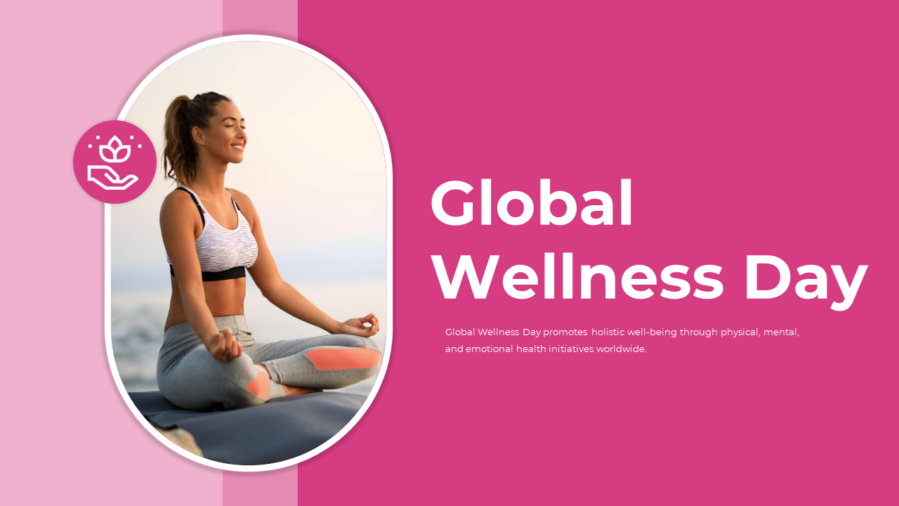 Pink themed slide deck focusing on health and wellness through exercise, mindfulness, and relaxation.