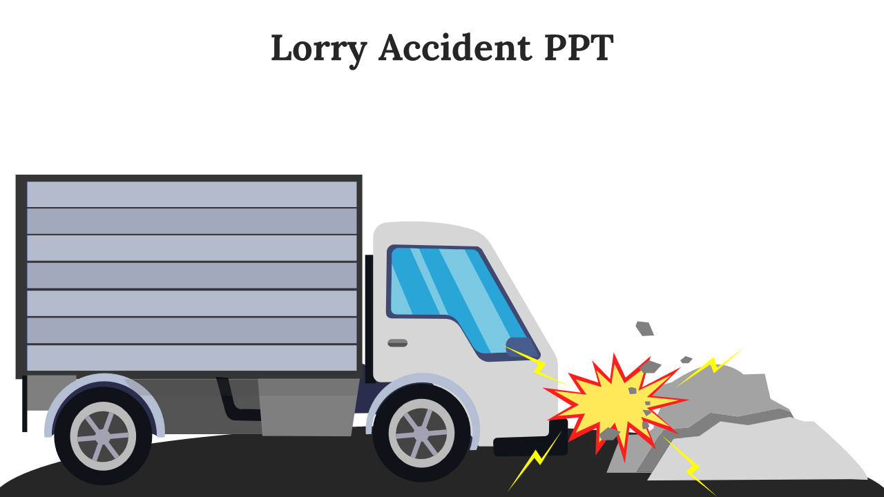 A pack of lorry accident slides with visuals of colored lorries and key points on road safety.