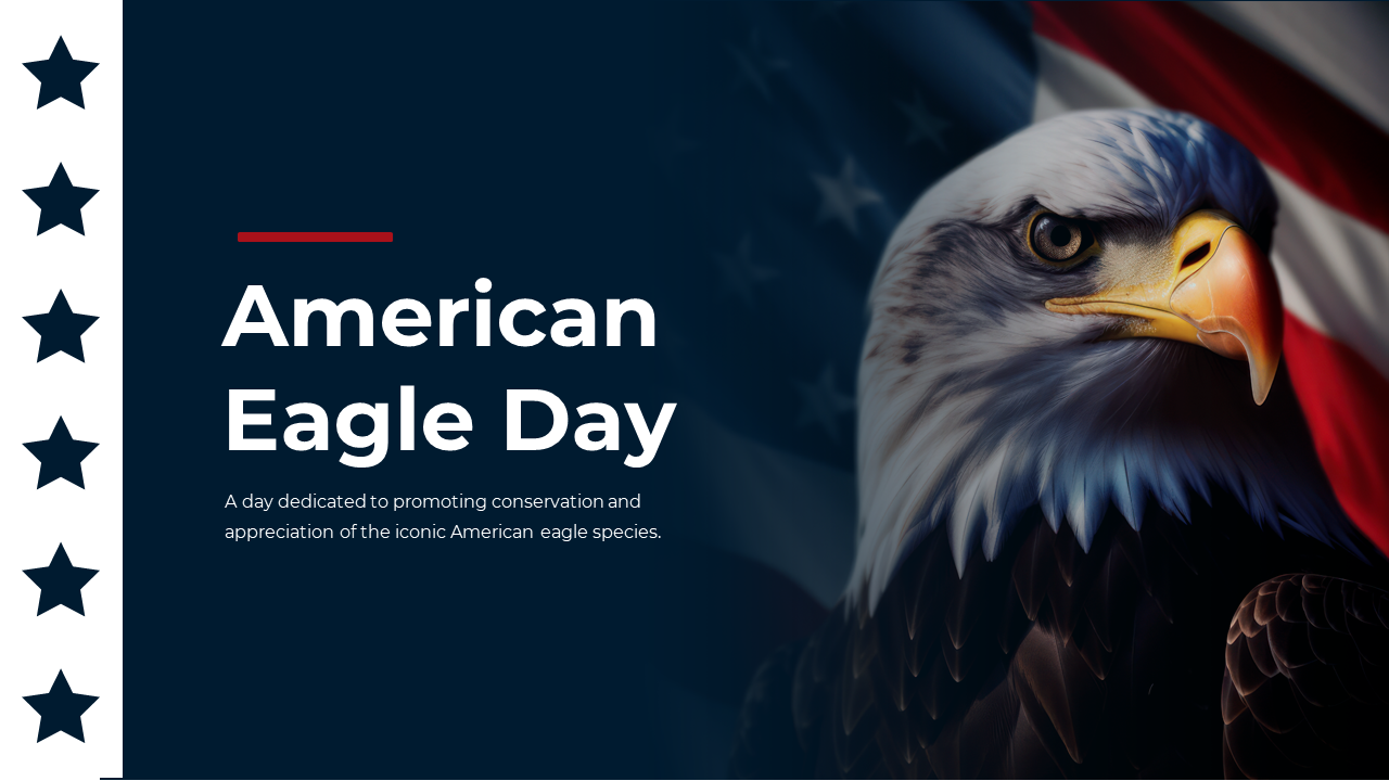 Slide deck on American eagle day, featuring conservation efforts, bald habitat, symbolism, and history.