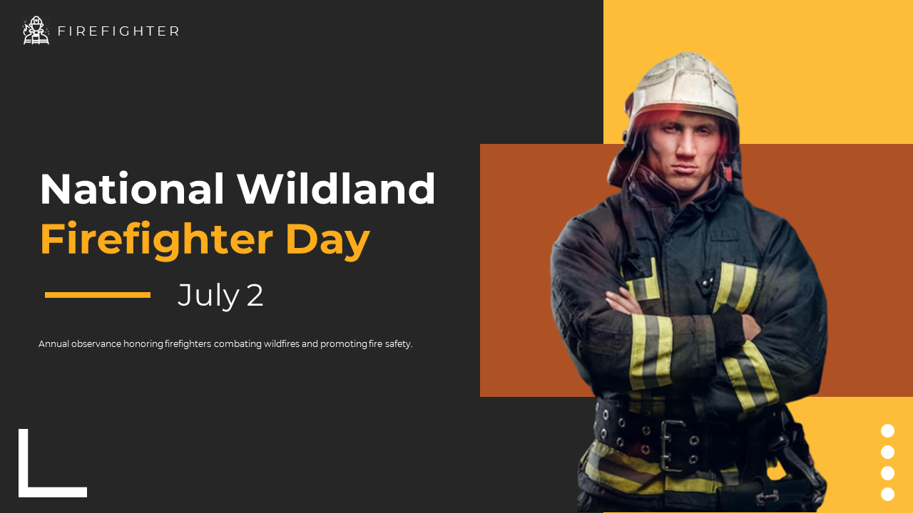 Firefighter-themed slide deck with images of wildland firefighters, highlighting national wildland firefighter day.