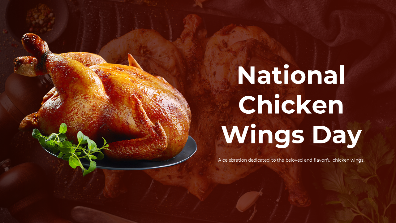 National chicken wings day cover slides featuring visuals and slide previews focusing on chicken wing benefits.