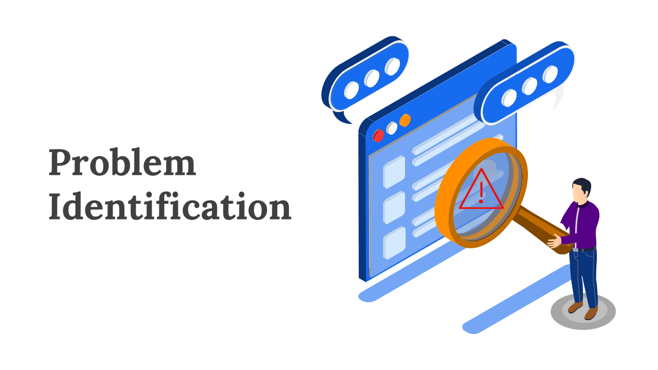 A pack of problem identification slides with various colorful layout designs and icons with placeholder text.