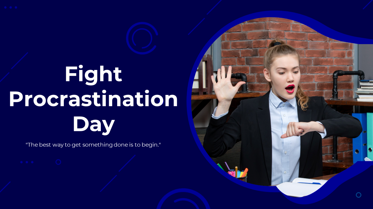 Slide deck for Fight Procrastination Day, covering many topics with images and text descriptions.