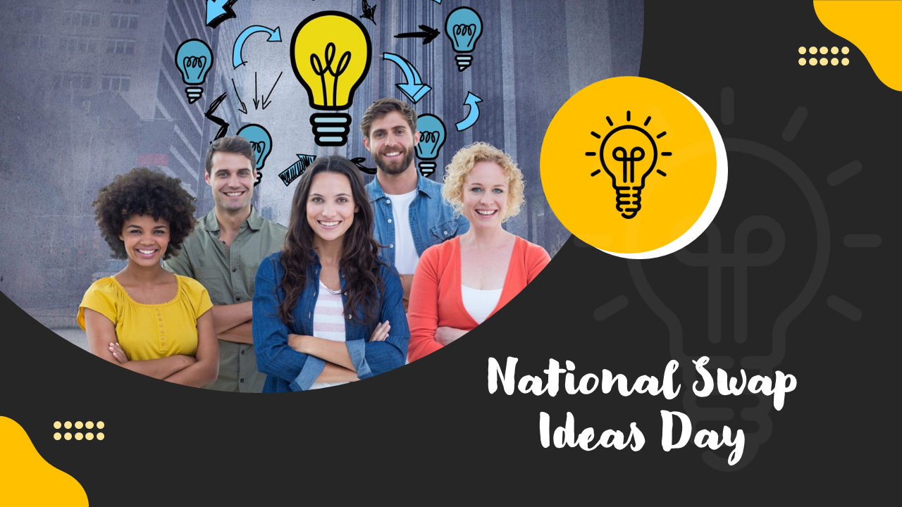 National swap ideas day slides showcasing creative tips and project ideas in yellow and black design.