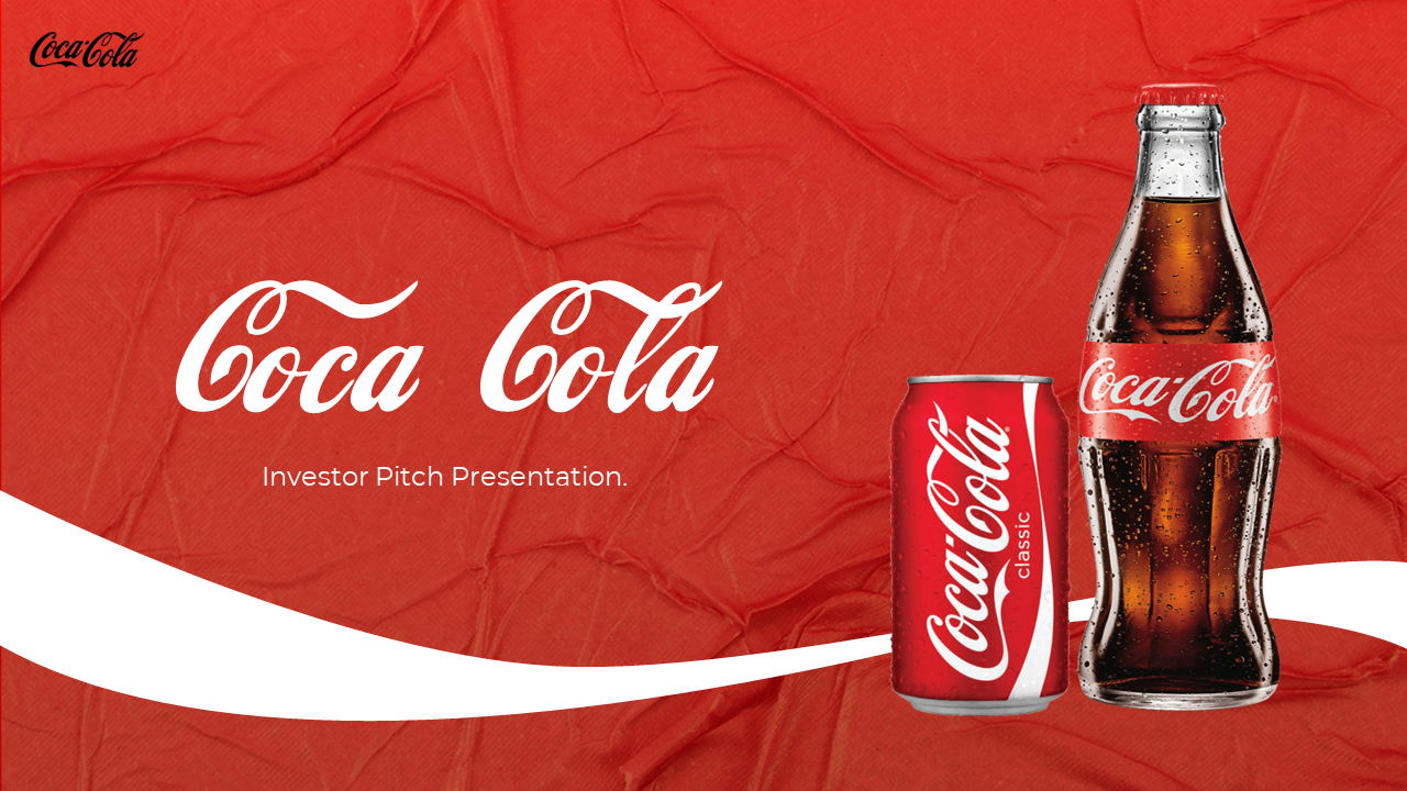 Coca Cola themed slide pack with various classic bottle image, charts, and graphs in red and white accents.