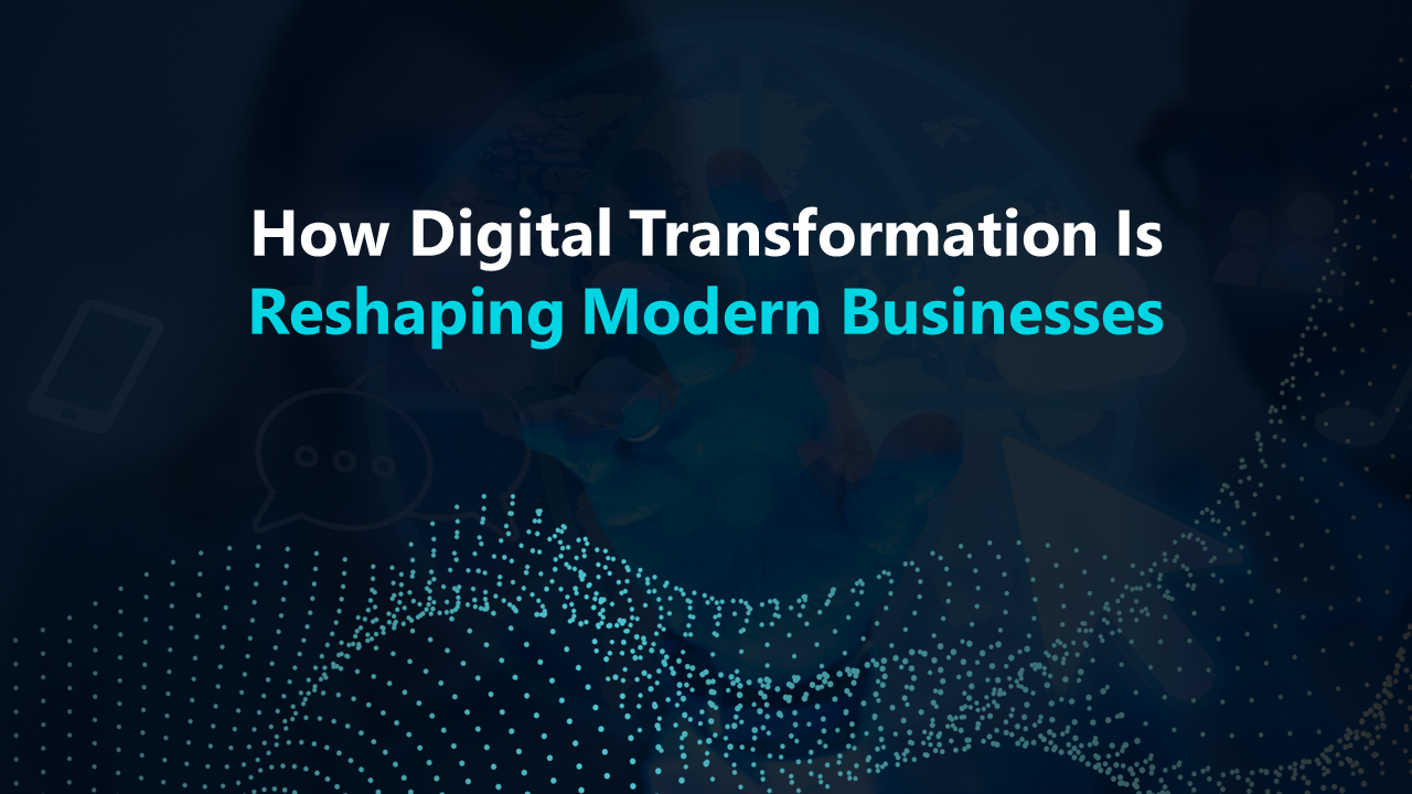 Digital transformation slide deck showcasing strategies, challenges, and impact on modern businesses in blue theme.